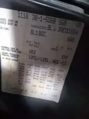 Scrapping Vehicle audi a3 (8l) 1.9 tdi of the year 2002 powered asz