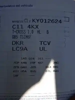 Veículo de Sucata volkswagen t-cross 1.0 tsi do ano 2019 alimentado dkrf