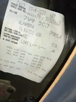 Vehicul casat seat alhambra (7v9) sport al anului 2003 alimentat asz