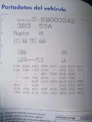 Утилизация автомобиля volkswagen                                         phaeton (3d3/3d7)                                                                                                                                                                                                                                          tdi v6 4motion (5 asientos) года 2008 питание cara