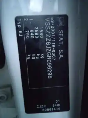 Veículo de Sucata seat ibiza (6p1) style do ano 2016 alimentado cjzc