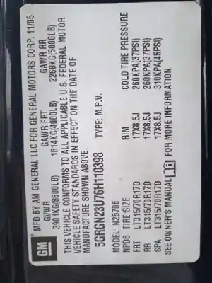 Sloopvoertuig hummer h2 6.0 van het jaar 2006 aangedreven 12577398