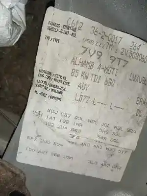 Vehicul casat seat alhambra (7v9) 1.9 tdi al anului 2002 alimentat auy