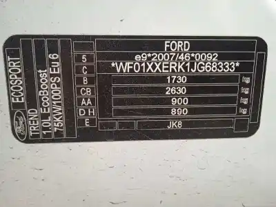 Здавання транспортного засобу ford ecosport (cr6) 1.0 ecoboost cat року 2019 потужний sfjl