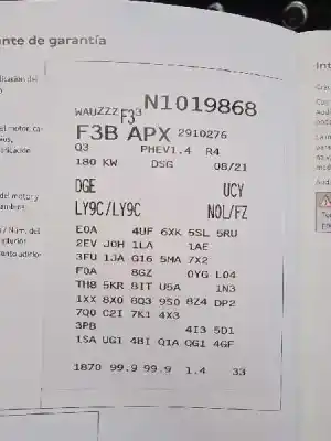 Утилизация автомобиля audi q3 (f3b) 1.5 16v tsi act 150 cv / 110 kw года 2021 питание dgea