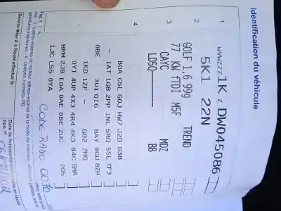 Scrapping Vehicle volkswagen golf vi (5k1) 1.6 tdi of the year 2012 powered cayc