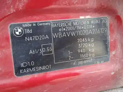 Veículo de Sucata bmw serie 3 touring (e91) 318d do ano 2008 alimentado n47d20a