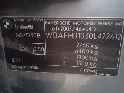 Утилизация автомобиля bmw x6 (e71) xdrive40d года 2011 питание n57d30a