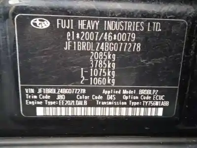 Утилизация автомобиля subaru legacy berl. b13 (bl) 2.0 d classic года 2011 питание ee20