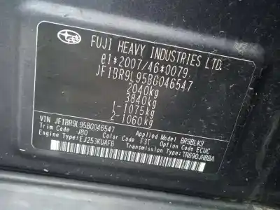 Sloopvoertuig subaru legacy kombi/outback b14 2.5 cat van het jaar 2010 aangedreven ej25