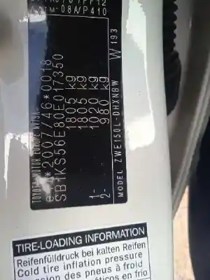 Scrapping Vehicle toyota auris hybrid active of the year 2011 powered 2zr