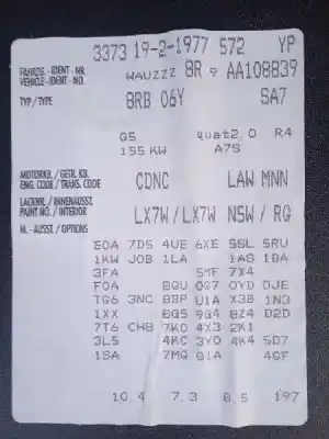 Veículo de Sucata audi q5 (8r) 2.0 tfsi (155kw) do ano 2010 alimentado cdnc