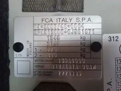 Veículo de Sucata fiat 500 (312_) 1.2 (312axa1a) do ano 2016 alimentado 169a4000