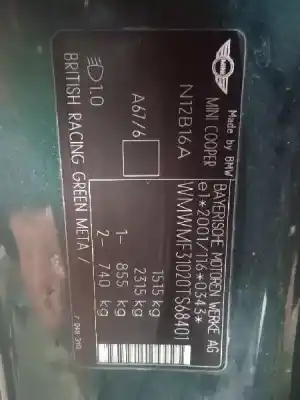 Здавання транспортного засобу mini mini (r56) cooper року 2007 потужний n12b16a
