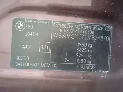 Veículo de Sucata bmw serie 3 berlina (e90) 318d do ano 2006 alimentado 204d4