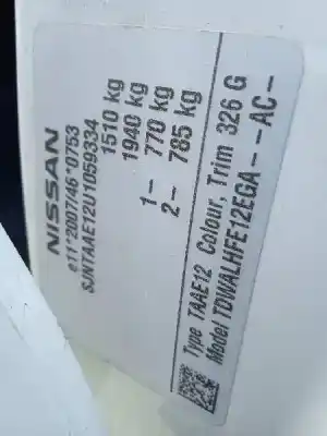 Scrapping Vehicle nissan note acenta of the year 2014 powered hr12de