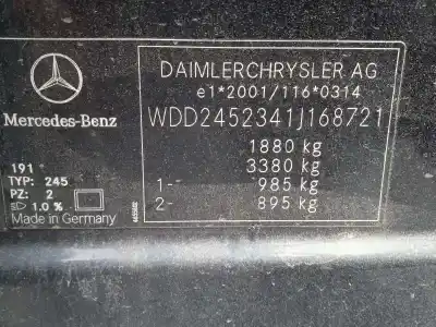 Утилизация автомобиля mercedes-benz clase b (w245) 2.0 cat года 2006 питание 266980