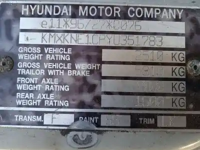 Утилизация автомобиля hyundai galloper ii (jk-01) 2.5 td intercooler года 2000 питание d4bh