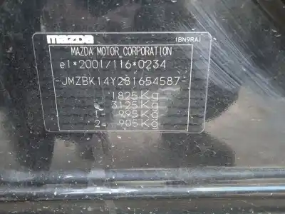 Scrapping Vehicle mazda 3 (bk) 1.6 di turbo of the year 2007 powered y6