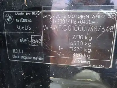 Veicolo di demolizione bmw x6 (e71, e72) xdrive 35 d dell'anno 2010 alimentato 306d5