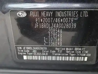 Véhicule à la ferraille subaru legacy v (bm) 2.0 d awd (bmd) de l'année 2010 alimenté ee20