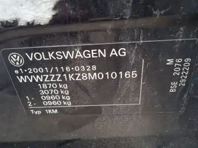 Scrapping Vehicle volkswagen jetta iii (1k2) 1.6 of the year 2007 powered bse