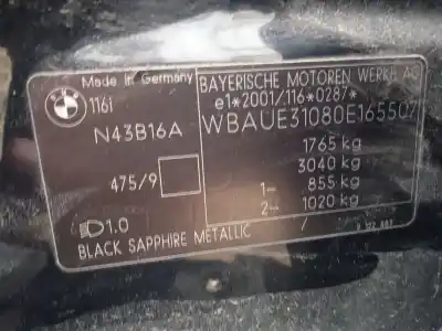 Sloopvoertuig bmw 1 (e87) 116 i van het jaar 2008 aangedreven n43b16aa