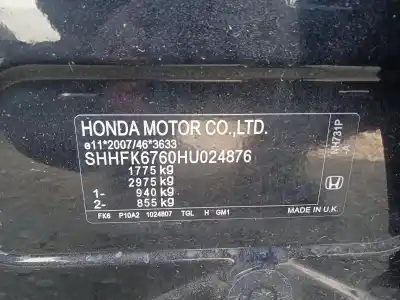 Здавання транспортного засобу honda civic x fastback (fc_, fk_) 1.0 vtec (fk6) року 2018 потужний p10a2