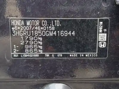 Veículo de Sucata honda hr-v (ru) 1.5 (ru1) do ano 2016 alimentado l15b4