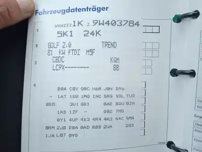 Veicolo di demolizione volkswagen golf vi (5k1) 2.0 tdi dell'anno 2008 alimentato cbdc