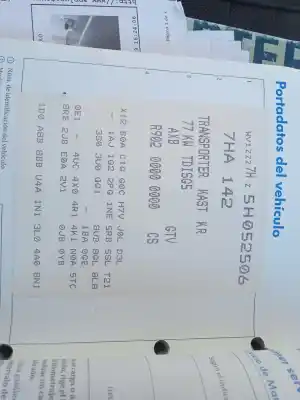 Здавання транспортного засобу volkswagen transporter v furgón (7ha, 7hh, 7ea, 7eh) 1.9 tdi року 2005 потужний axb