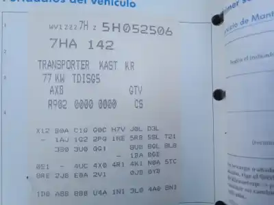 Здавання транспортного засобу volkswagen transporter v furgón (7ha, 7hh, 7ea, 7eh) 1.9 tdi року 2005 потужний axb