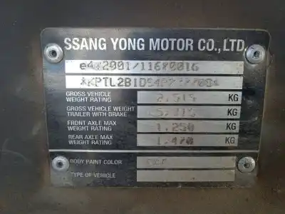 Утилизация автомобиля ssangyong korando (kj) 2.9 td года 2005 питание 662la