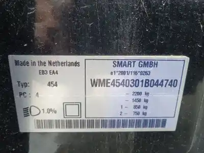 Scrapping Vehicle smart forfour (454) 1.1 (454.030) of the year 2005 powered m134910