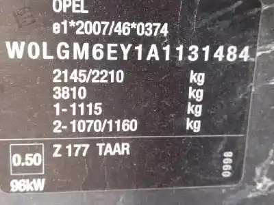 Утилизация автомобиля opel                                               insignia a sedán (g09)                                                                                                                                                                                                                                     2.0 cdti (69) года 2010 питание a20dth