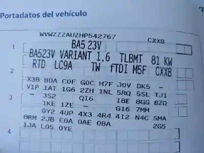Vehicul casat volkswagen golf vii lim. (5g1) 1.6 16v tdi dpf al anului 2016 alimentat cxxb