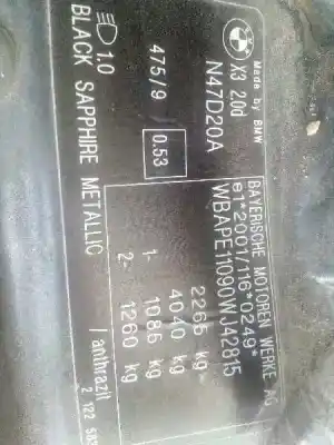 Veículo de Sucata bmw x3 (e83) 2.0d do ano 2008 alimentado n47d20a