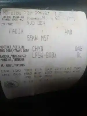 Veicolo di demolizione skoda fabia style dell'anno 2016 alimentato chyc