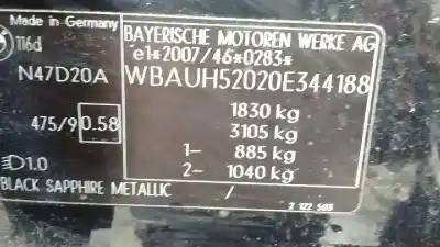 Verschrottungsfahrzeug bmw serie 1 berlina (e81/e87) 116d des jahres 2010 angetrieben n47d20a