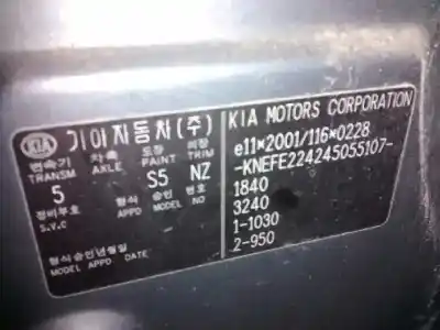 Scrapping Vehicle kia cerato 2.0 lx crdi familiar of the year 2005 powered d4ea