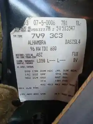 Verschrottungsfahrzeug seat alhambra (7v9) reference des jahres 2005 angetrieben asz