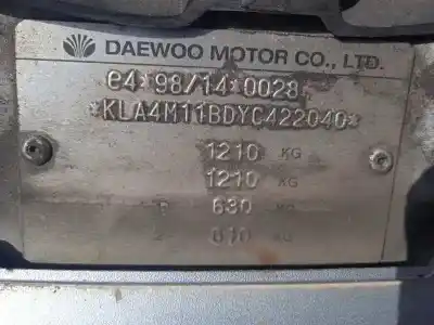 Veicolo di demolizione daewoo matiz 0.8 cat dell'anno 1999 alimentato f8cv