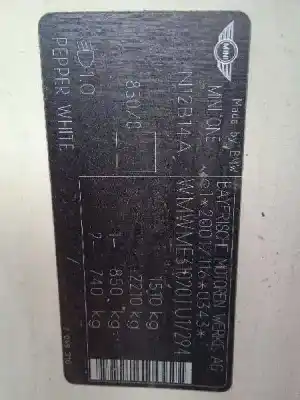 Scrapping Vehicle bmw mini (r56) one of the year 2008 powered n12b14a