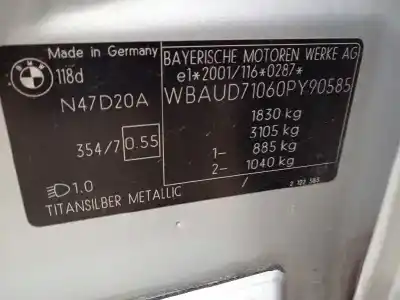 Scrapping Vehicle bmw serie 1 berlina (e81/e87) 118d of the year 2007 powered n47d20a