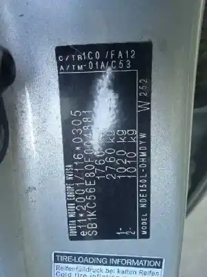 Veículo de Sucata toyota auris luna+ do ano 2007 alimentado 1nd