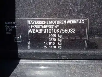 Veicolo di demolizione bmw serie 3 lim. (f30) 316d dell'anno 2016 alimentato b47d20a