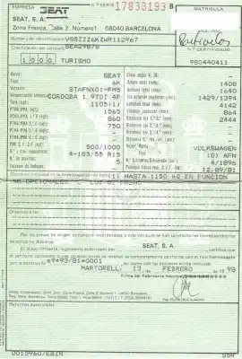 Veículo de Sucata seat cordoba (6k1, 6k2) 1.9 tdi do ano 1998 alimentado afn,asv