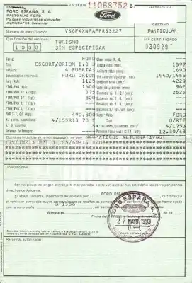 Утилизация автомобиля ford escort 1.8 d/rtf года 1993 питание d/rtf