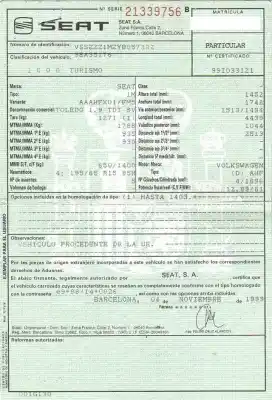 Утилизация автомобиля seat toledo ii (1m2) 1.9 tdi года 1999 питание ahf,asv