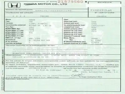 Здавання транспортного засобу honda accord 1.9 g -f18b2 року 1999 потужний g-f18b2